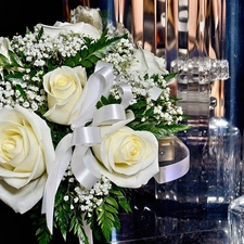 bouquet, rouge, decanters, white