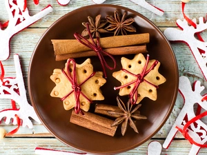 Stars, cinnamon, plate, anise, boarding, Cookies, Christmas, deer