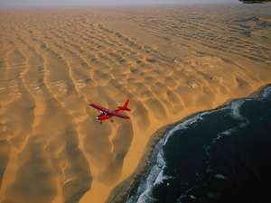 sea, plane, Namibia, Desert