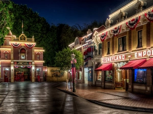 Houses, California, HDR, Anaheim, City ​​at Night, Disneyland, USA, Project