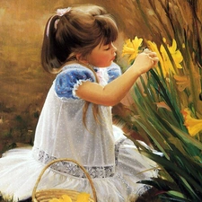 girl, copy, Donald Zolan, Daffodils