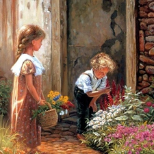 girl, Flowers, Donald Zolan, boy