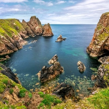 sea, Ireland, rocks, Tory Island, Coast, County Donegal