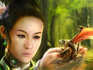 Women, small, Dragon, hand