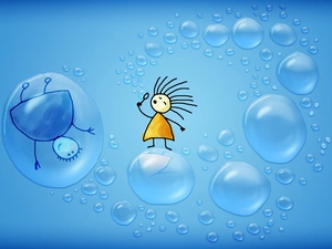 interesting eyes, Characters, For Children, Water drops, blue background, Drawing, 2D Graphics