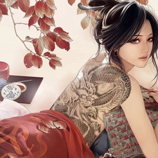 Women, Tattoo, geisha