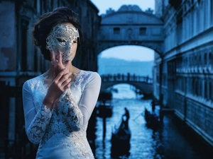 Women, Italy, dress, Mask, White, Venice