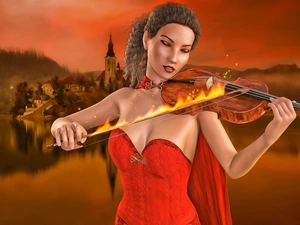Women, dress, violin, red hot