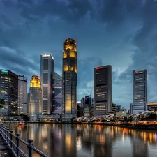 Singapur, Town, Dusk, skyscrapers