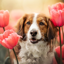 Tulips, dog, Alpine Dutch