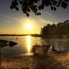 east, sun, Lodz, forest, River