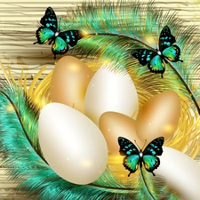 Easter, graphics, butterflies, feather, eggs