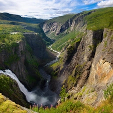 waterfall, Rocky, edges, stream