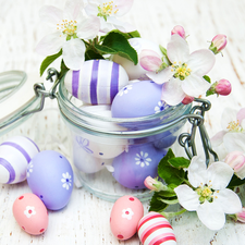 Easter, jar, Flowers, eggs