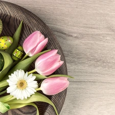 eggs, Gerbera, decoration, Tulips, Easter