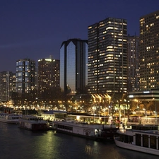 Eiffla, River, night, tower, Paris