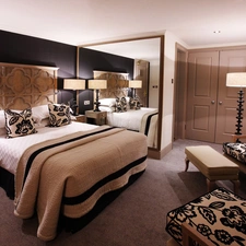 Elegant, interior, bed, Mirror, Bedroom