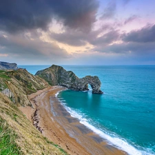 sea, Jurassic Coast, clouds, Rocks, Durdle Door, County Dorset, England, Durdle Door