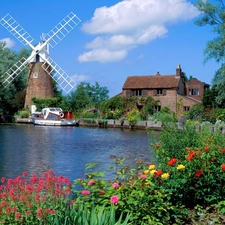 England, Windmill, River