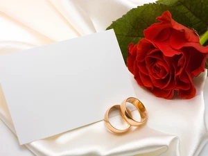 envelope, rose, rings