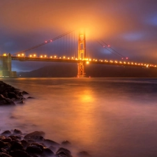 bridge, River, evening, Golden Gate