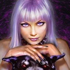 Eyes, dog, purple, Hair, girl