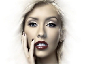 hand, Christina Aguilera, face, make-up, Women