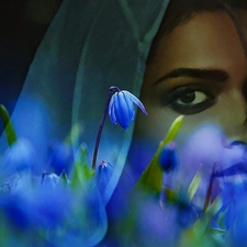 Eyes, Colourfull Flowers, face