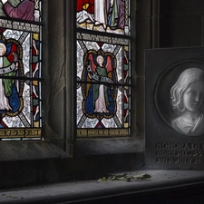 table, stained glass, Womens, stone, Window, face, portrait