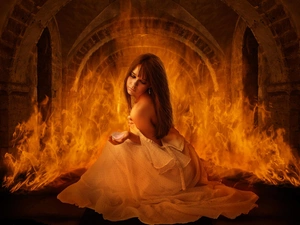 Big Fire, girl, feather