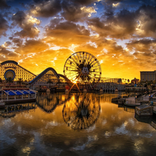 Disneyland, California, River, Anaheim, The United States, Ferris Wheel, Great Sunsets