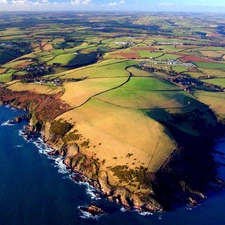 Coast, Cliffs, field, sea