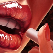 finger, Cigarette, lips, Womens, Red