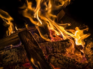 Big Fire, embers, Wood, Flames