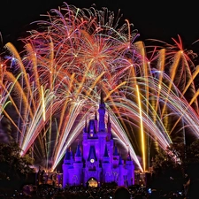 Disneyland, Paris, night, fireworks