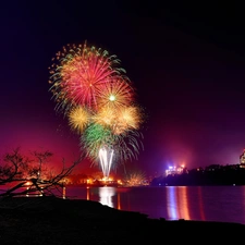 River, fireworks, New Year