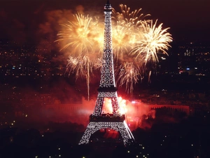 Eiffla Tower, Night, fireworks, Paris