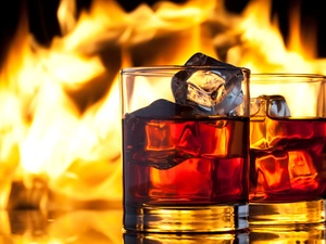 ice, Flames, Whisky, knuckle, Glass