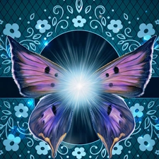 sun, butterfly, luminosity, ligh, Flowers, flash, graphics