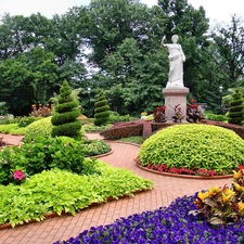 Statue monument, Park, Flower-beds