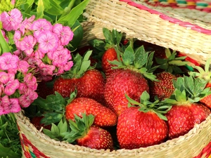Flowers, strawberries, basket
