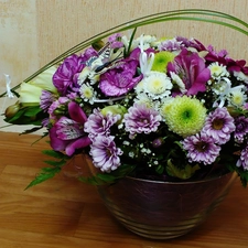 basket, violet, flowers, bouquet