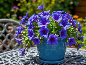 Blue, surfinia, pot, Flowers