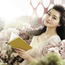 Flowers, girl, Book