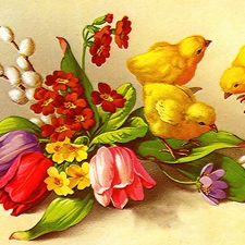 Flowers, Easter, chickens