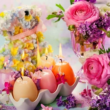 Easter, Candles, Flowers, decoration