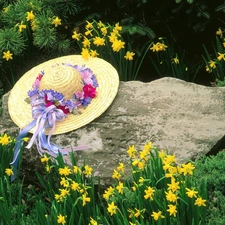 Flowers, Stone, Hat