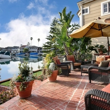 house, seats, Flowers, terrace