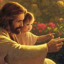 Jesus, butterfly, Flowers, Kid