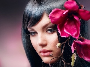orchids, Anna Subbotina, make-up, Red, Women
